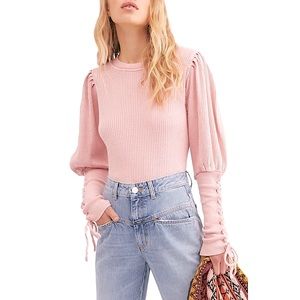 New Free People Tasha Thermal Top in Pastel Pink XS